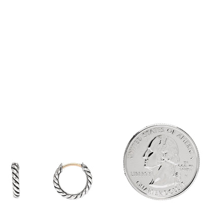 David Yurman Sterling Silver Scultped Cable Micro Huggie Hoop Earrings 2 of 4