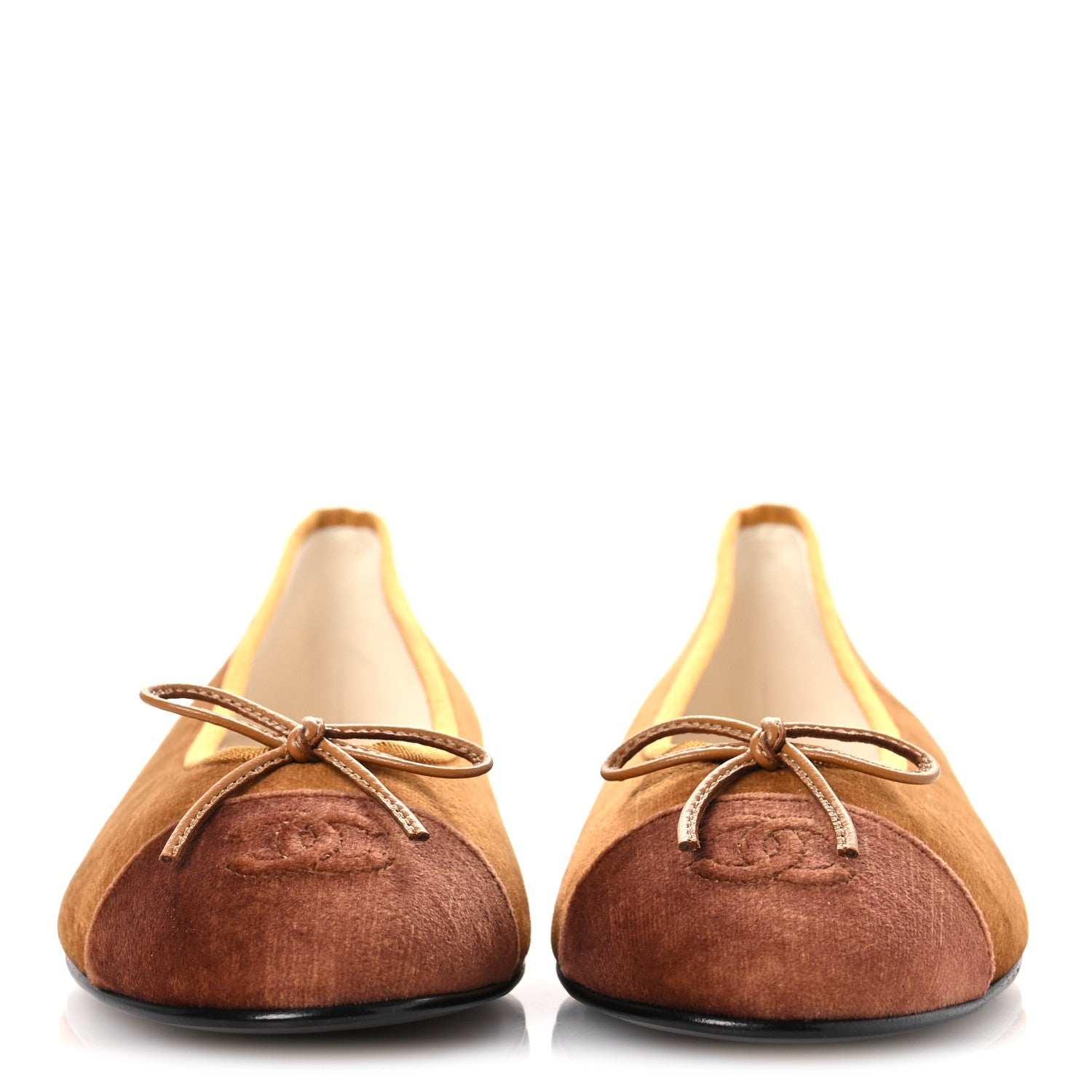 Chanel Velvet Cap Toe CC Ballerina Flats 39.5 Brown Light Brown 3 of 11