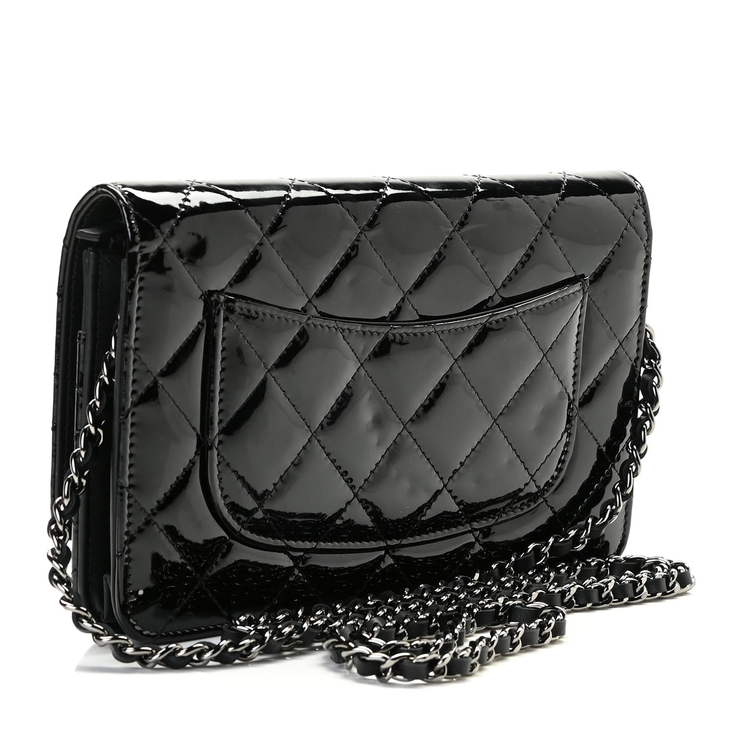 Patent Quilted Wallet On Chain WOC Black
