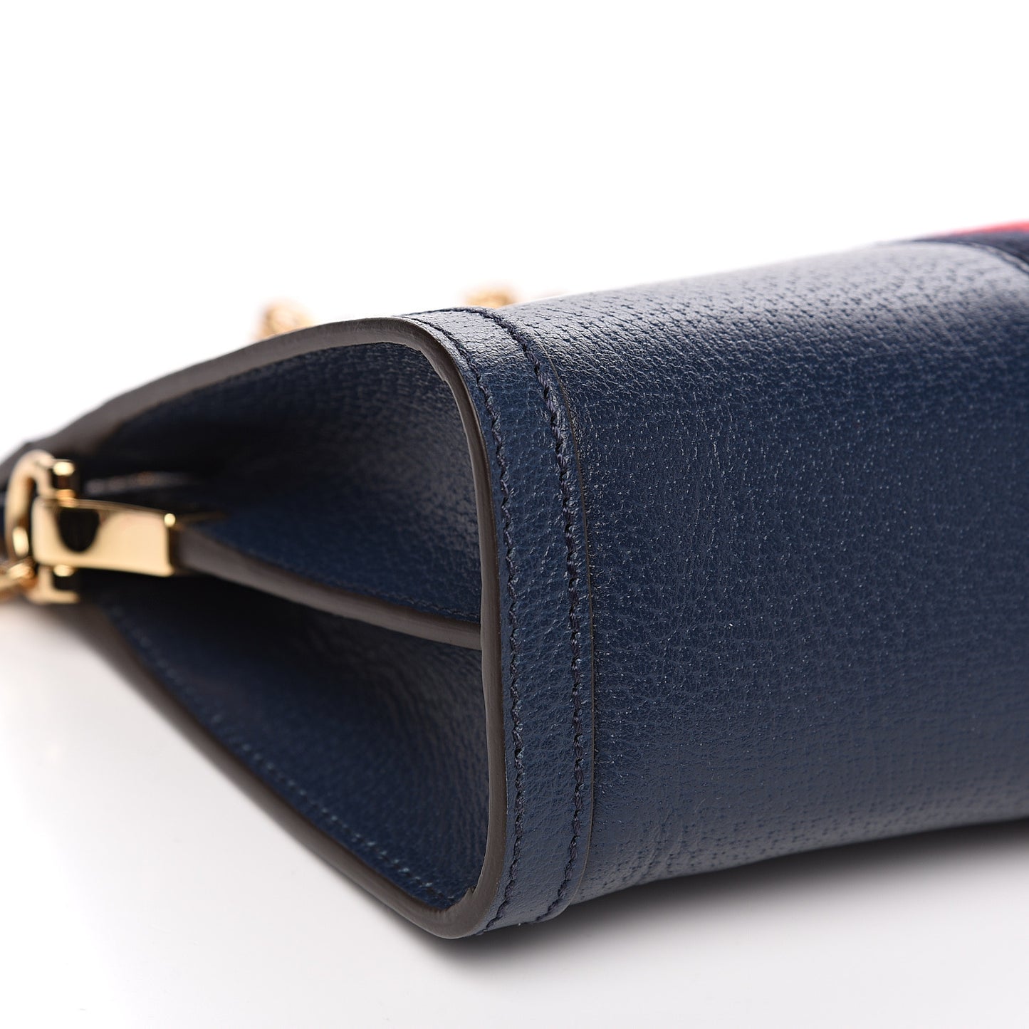 Textured Calfskin Web Small Ophidia Chain Shoulder Bag Blue Agata