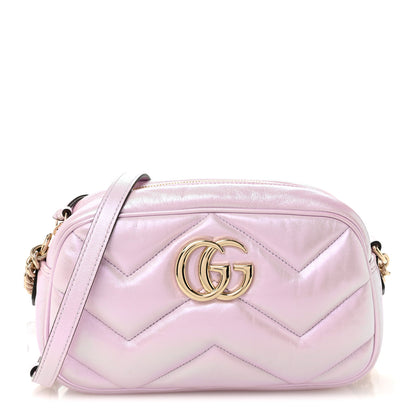 Gucci Iridescent Nappa Chevron Matelasse Small GG Marmont Chain Shoulder Bag Iridescent Escape Pink 1 of 11