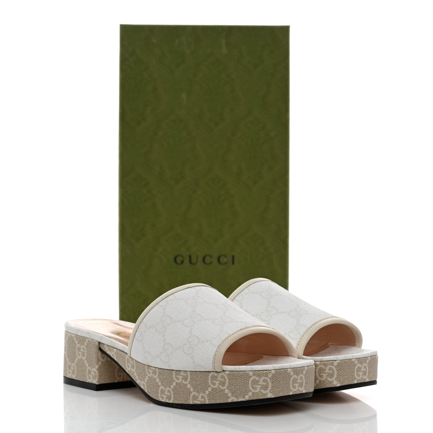 GG Supreme Monogram Malaga Kid Platform Mule Sandals 36.5 White Mystic White