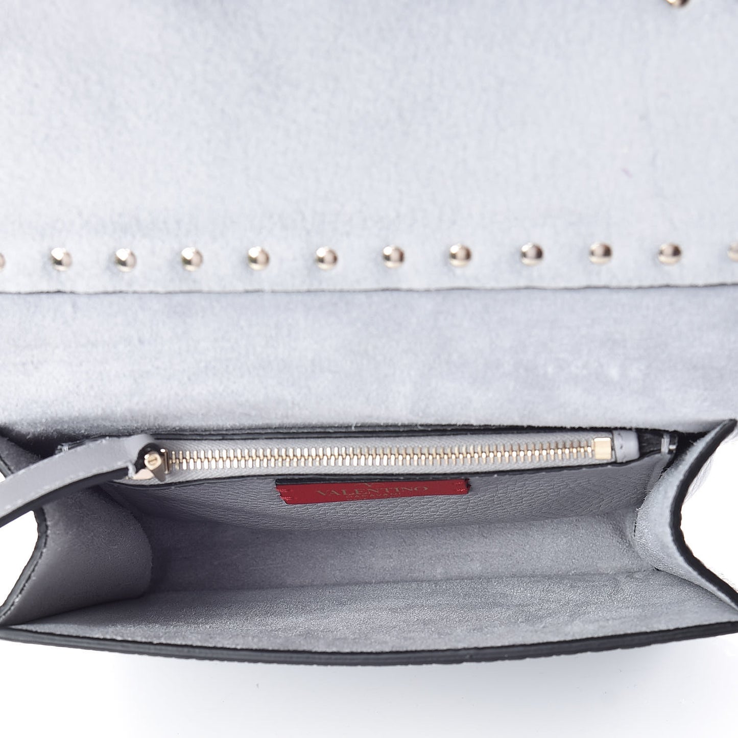 Pebbled Calfskin Rockstud Side Slip Crossbody Pastel Grey