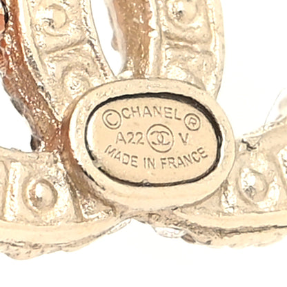 Chanel Metal Graduated Pearl Crystal CC Earrings Light Gold 4 of 4