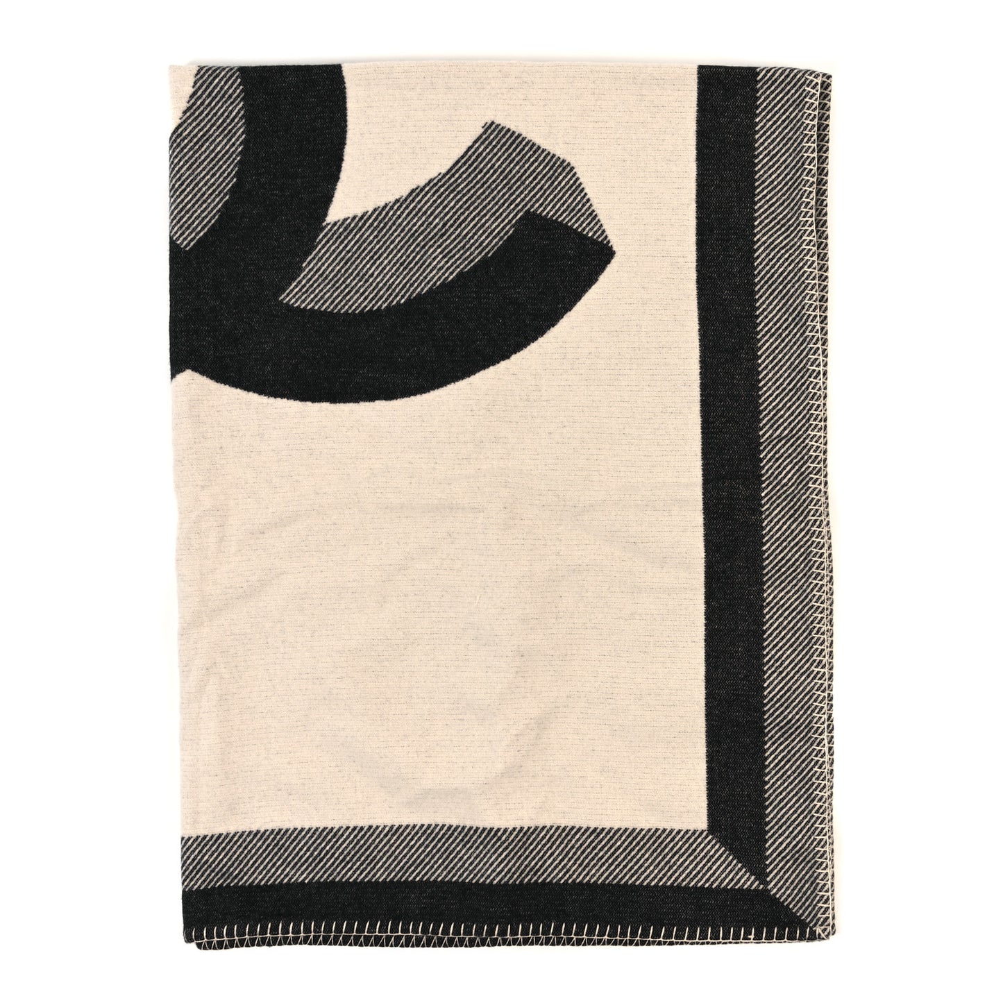 Merino Wool Cashmere CC Throw Blanket Black Beige