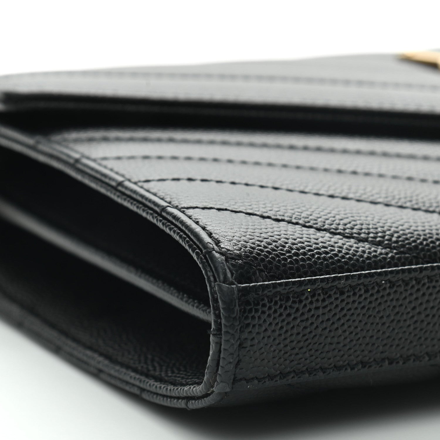 Saint Laurent Grain De Poudre Matelasse Chevron Monogram Chain Wallet Black 7 of 9
