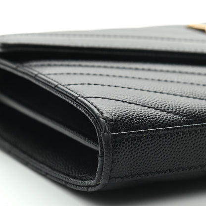 Saint Laurent Grain De Poudre Matelasse Chevron Monogram Chain Wallet Black 7 of 9