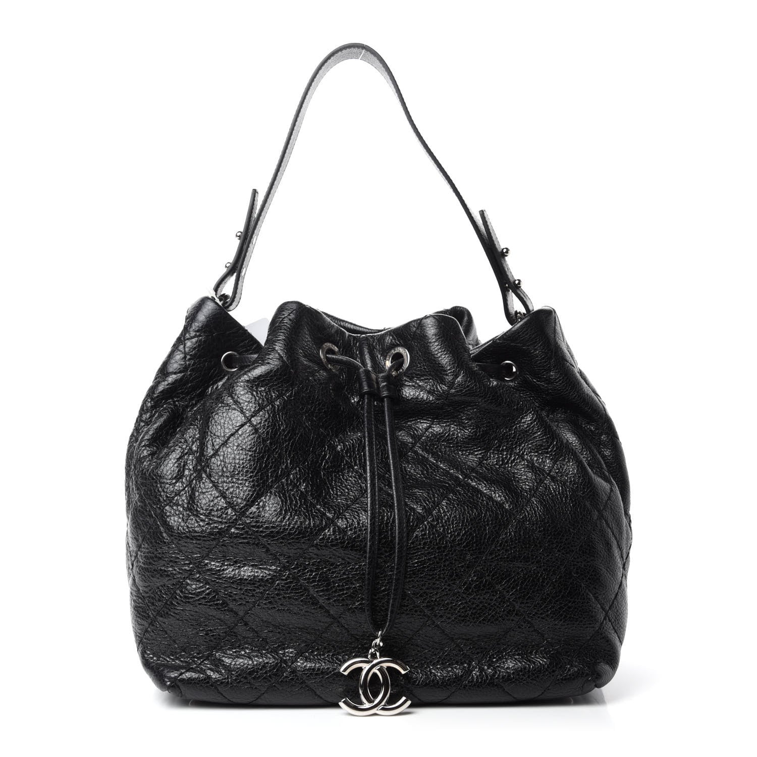 Chanel Glazed Calfskin On The Road Drawstring Tote Black 1 of 12