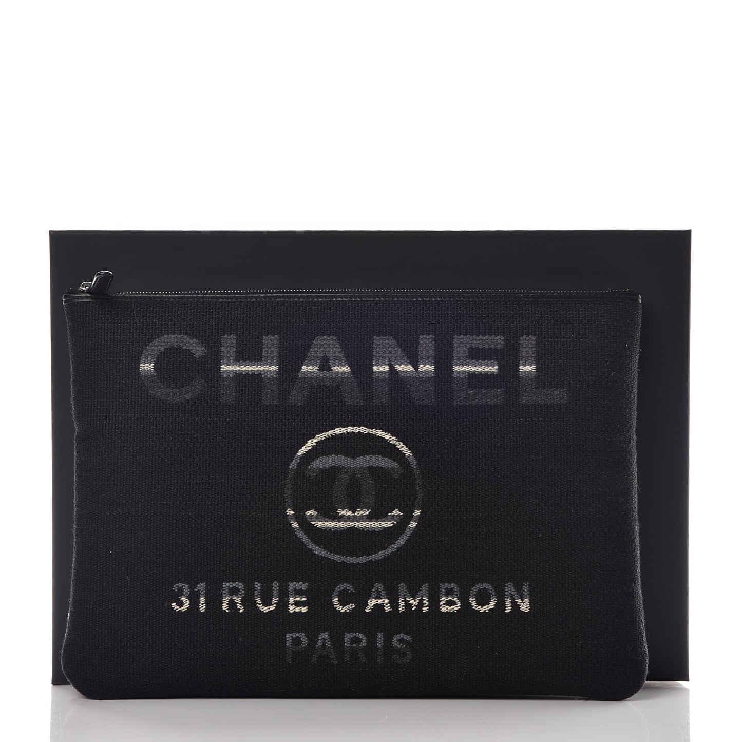 Striped Canvas Large Deauville Pouch Clutch Black