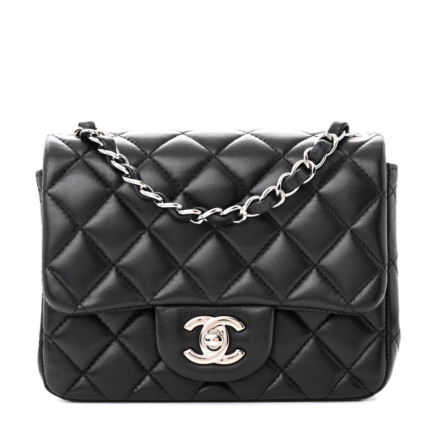 Lambskin Quilted Mini Square Flap Black