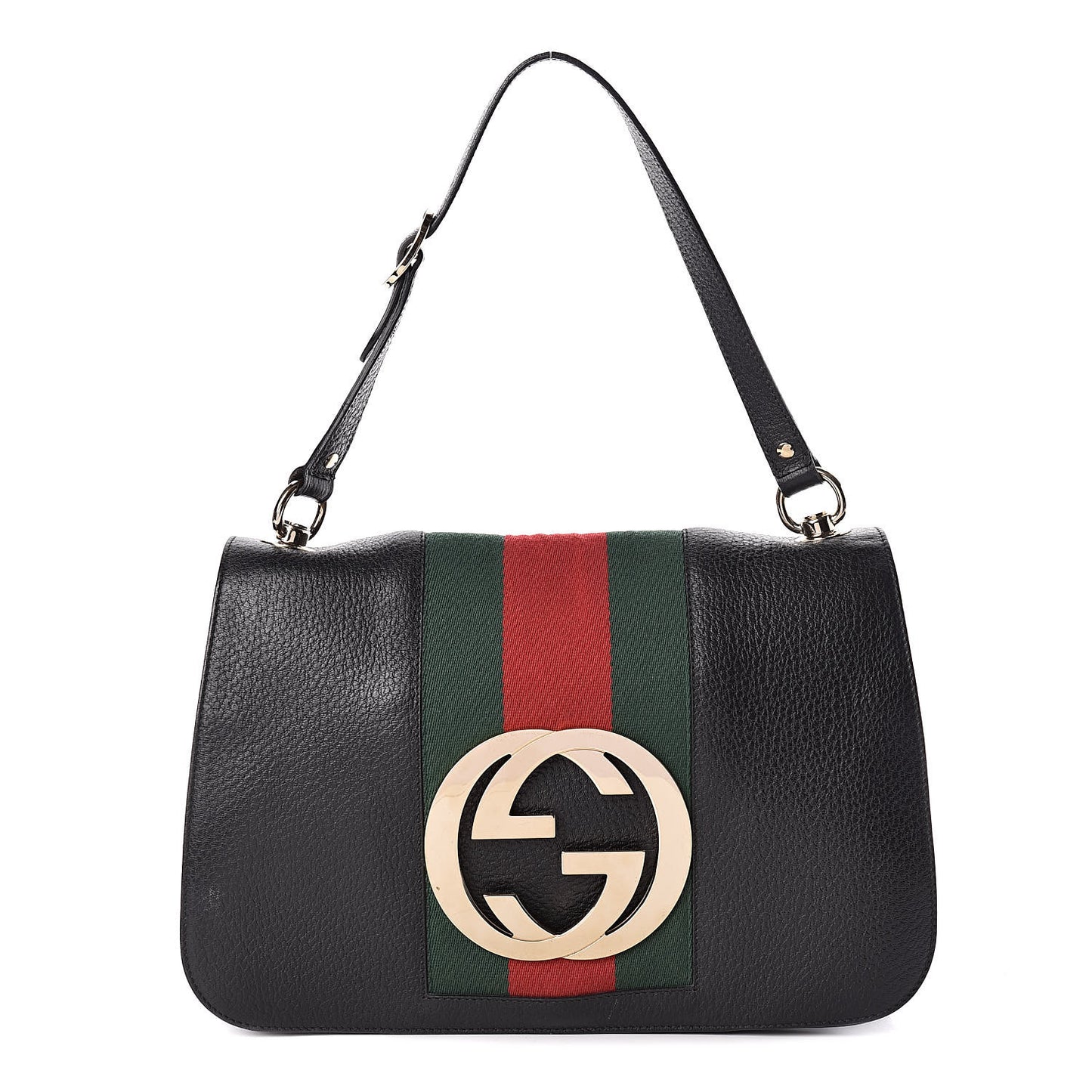 Calfskin Web Blondie Shoulder Flap Bag Black