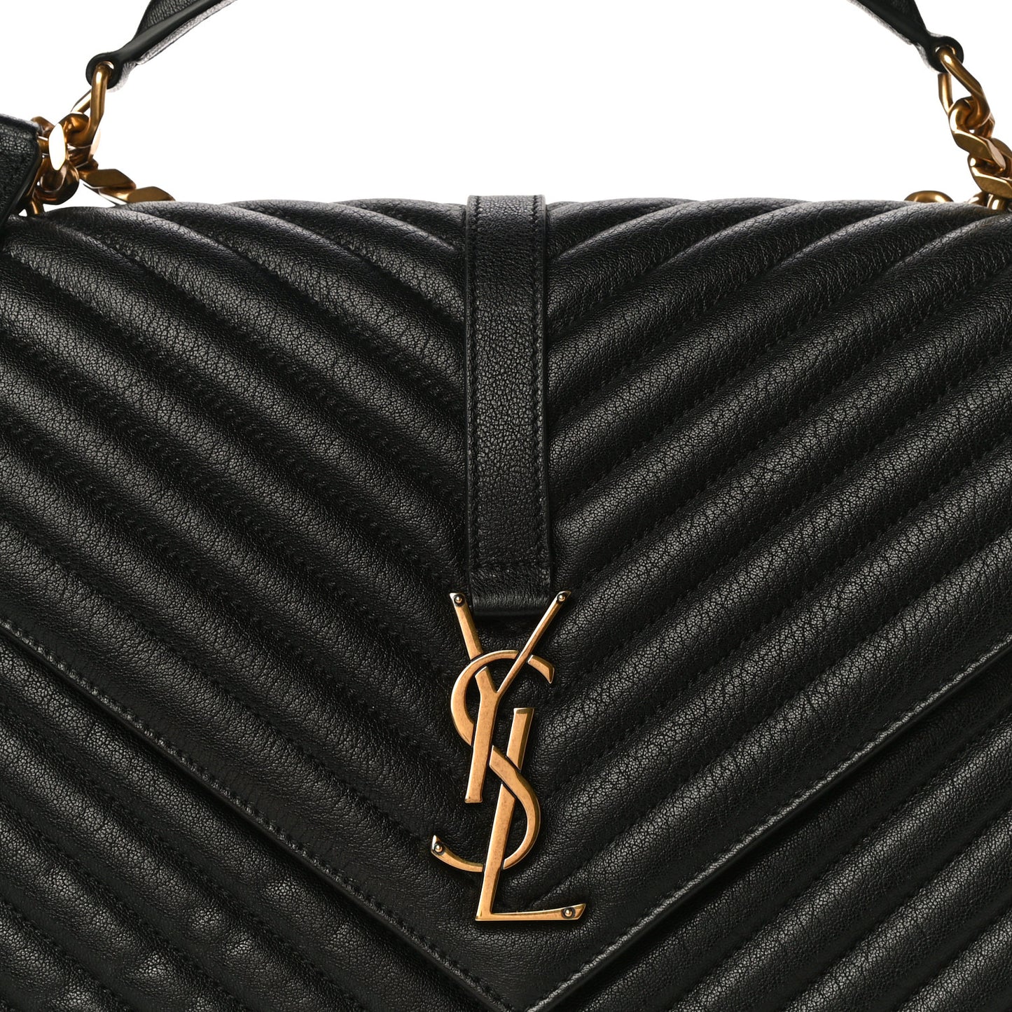 Sheepskin Matelasse Chevron Monogram Large College Satchel Black