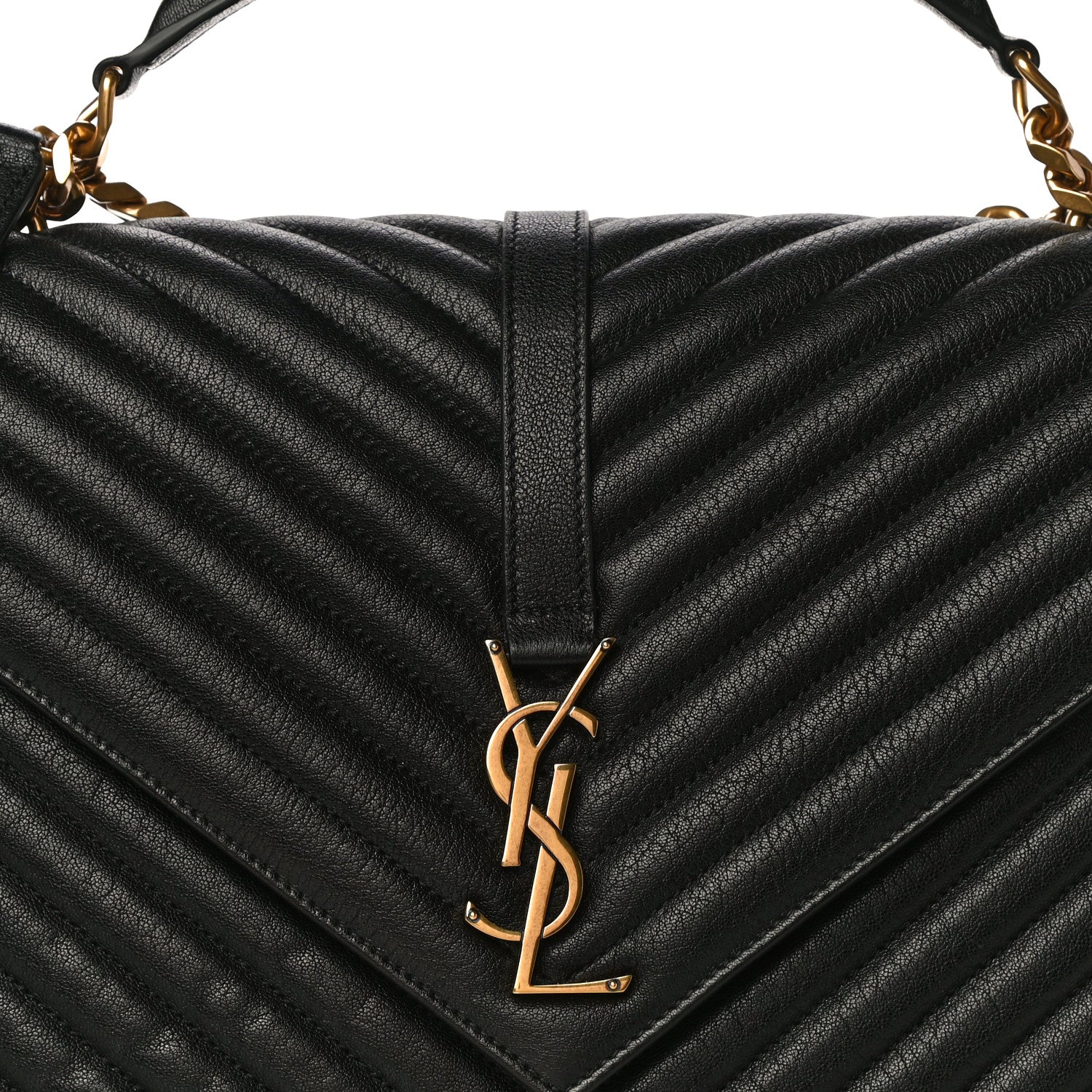 Saint Laurent Sheepskin Matelasse Chevron Monogram Large College Satchel Black 7 of 9