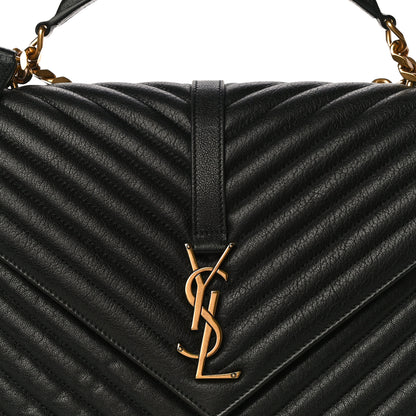 Saint Laurent Sheepskin Matelasse Chevron Monogram Large College Satchel Black 7 of 9