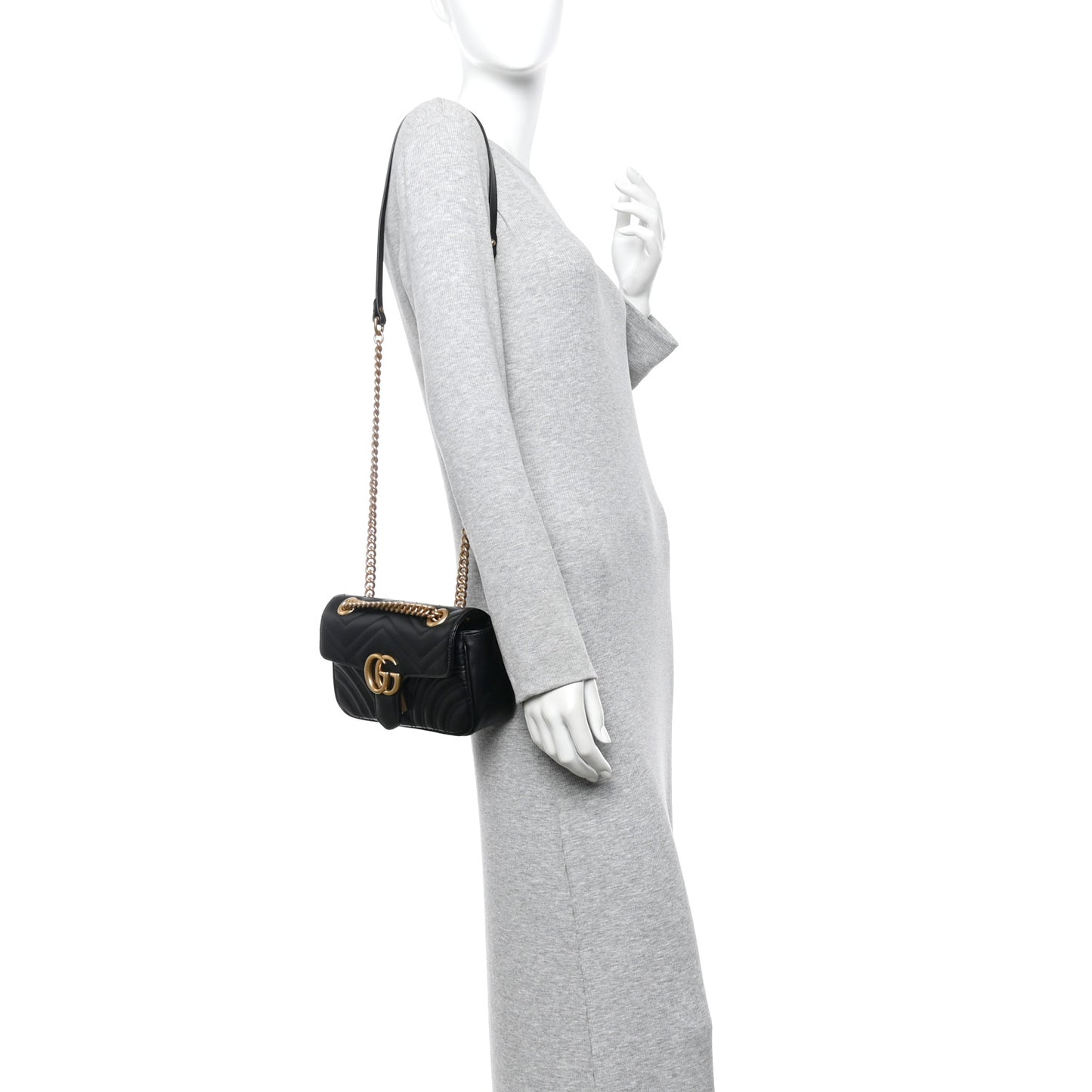 Calfskin Matelasse Mini GG Marmont Shoulder Bag Black