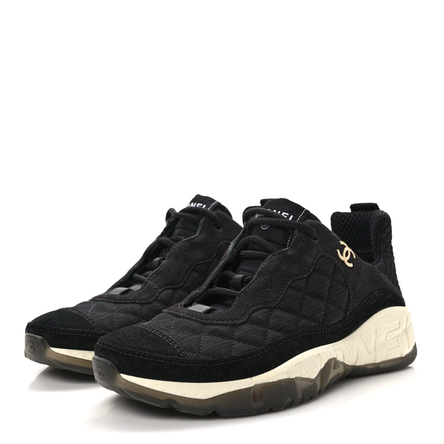 Chanel Mesh Suede Calfskin Quilted Sneakers 37 Black Dark Grey 3 of 9