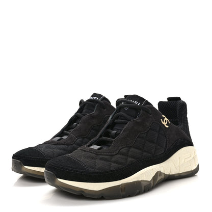 Chanel Mesh Suede Calfskin Quilted Sneakers 37 Black Dark Grey 3 of 9