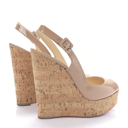 Christian Louboutin Patent Cork Une Plume Sling 140 Wedge Sandals 38 Nude 4 of 7