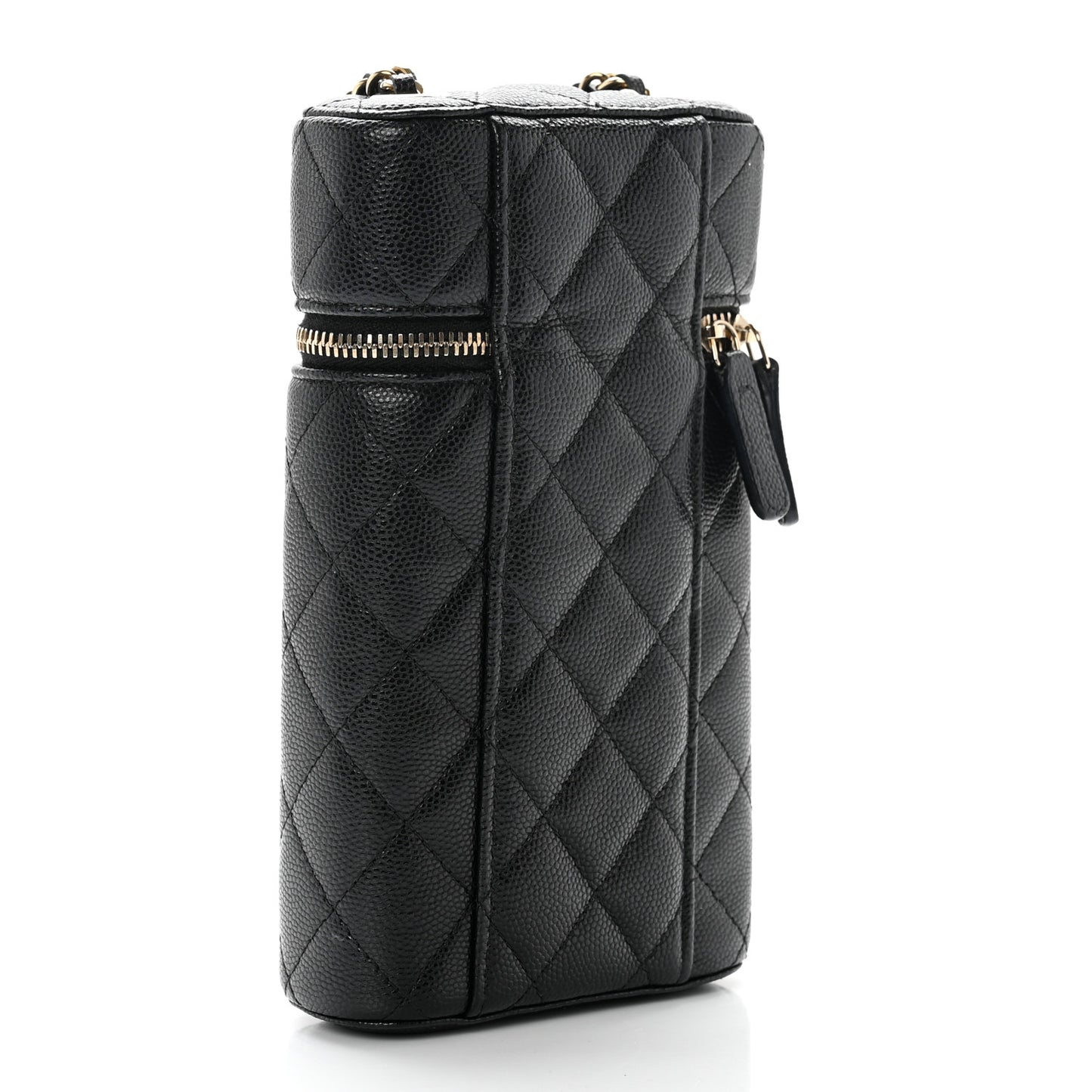 Caviar Quilted Phone Holder With Chain Black