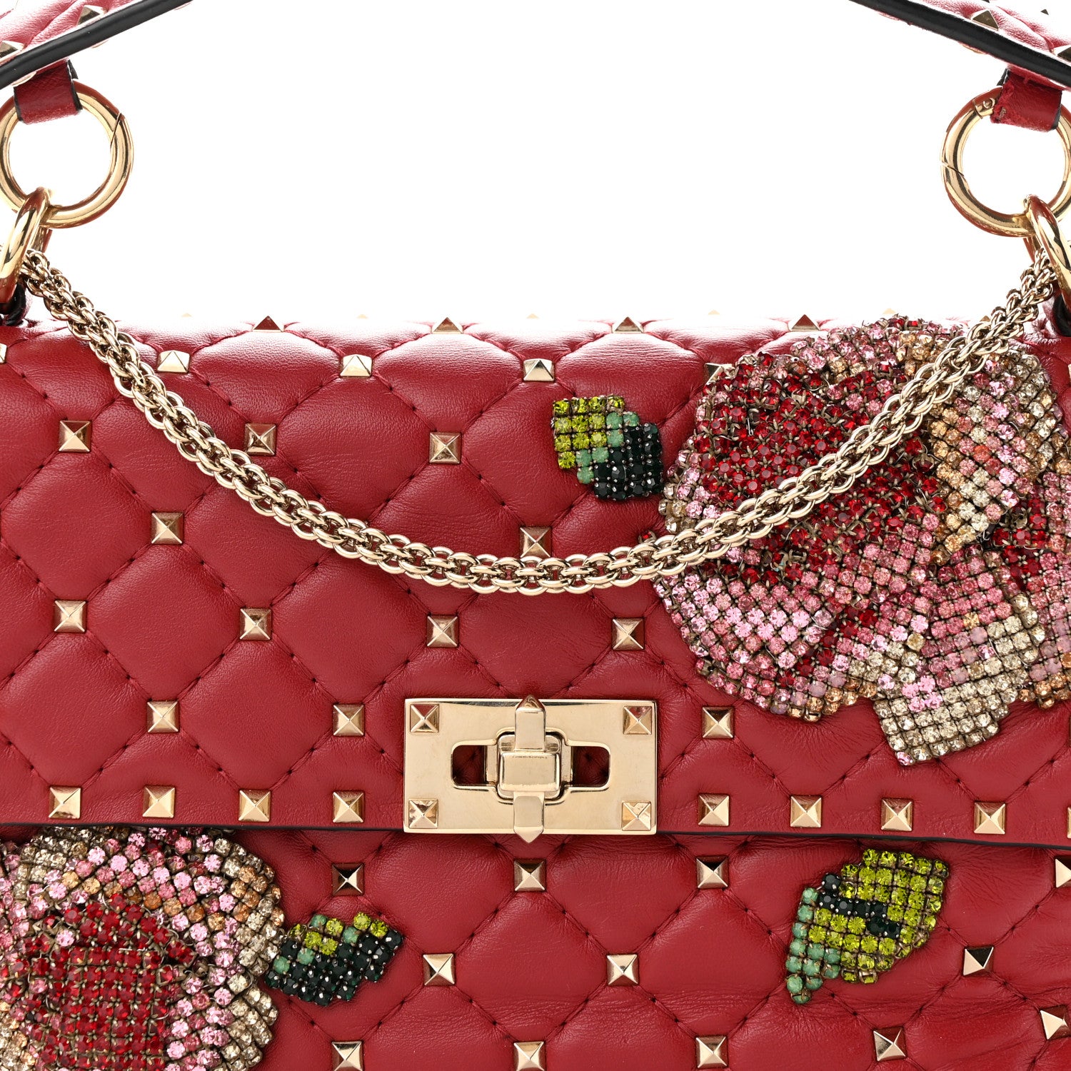 Valentino Garavani Nappa Roses Crystal Medium Rockstud Spike Shoulder Bag Red 7 of 9