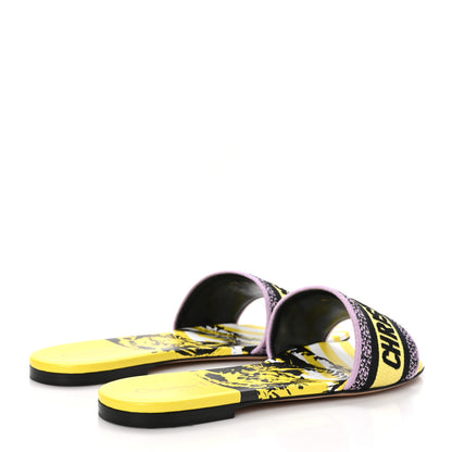 Christian Dior Canvas D-Jungle Pop Embroidered Dway Flat Slide Sandals 41 Bright Yellow Pink Multicolor 4 of 8