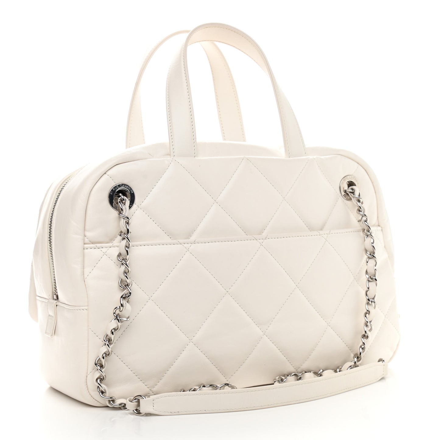Aged Calfskin Quilted Small Express Bowling Bag White