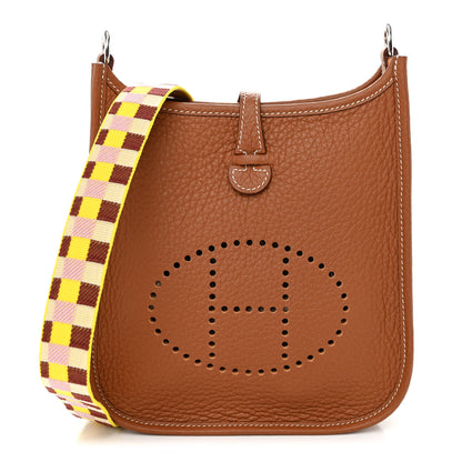 Hermes Taurillon Clemence Maxi Quadrille Evelyne TPM Gold Citron Rouge H Mauve Sylvestre 1 of 11