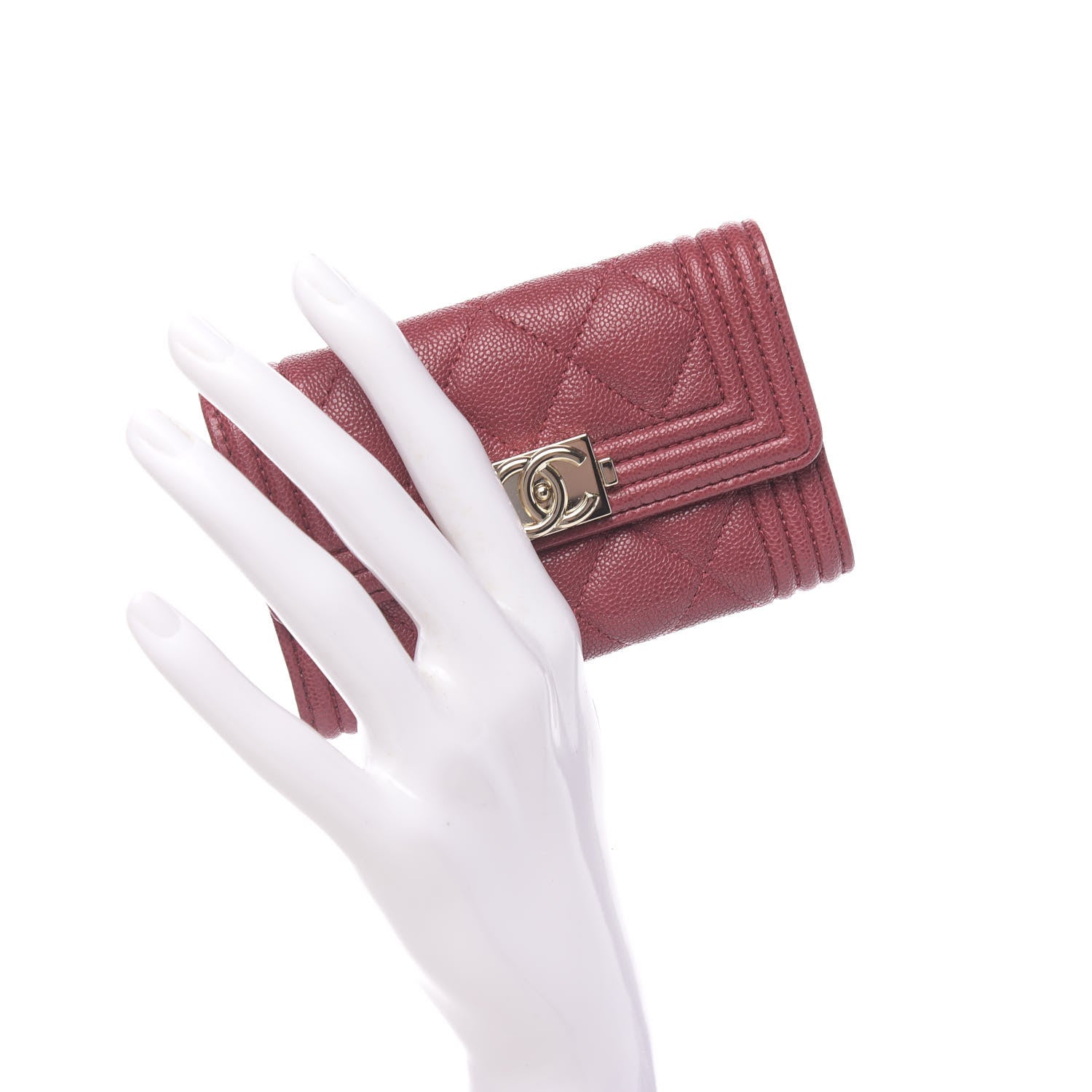 Chanel Caviar Quilted Boy Flap Card Holder Wallet Burgundy 2 of 9