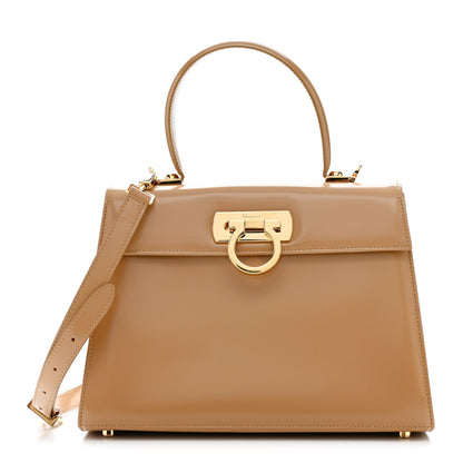 Salvatore Ferragamo Brushed Off Calfskin Iconic Large Top Handle Bag Camel 1 of 15