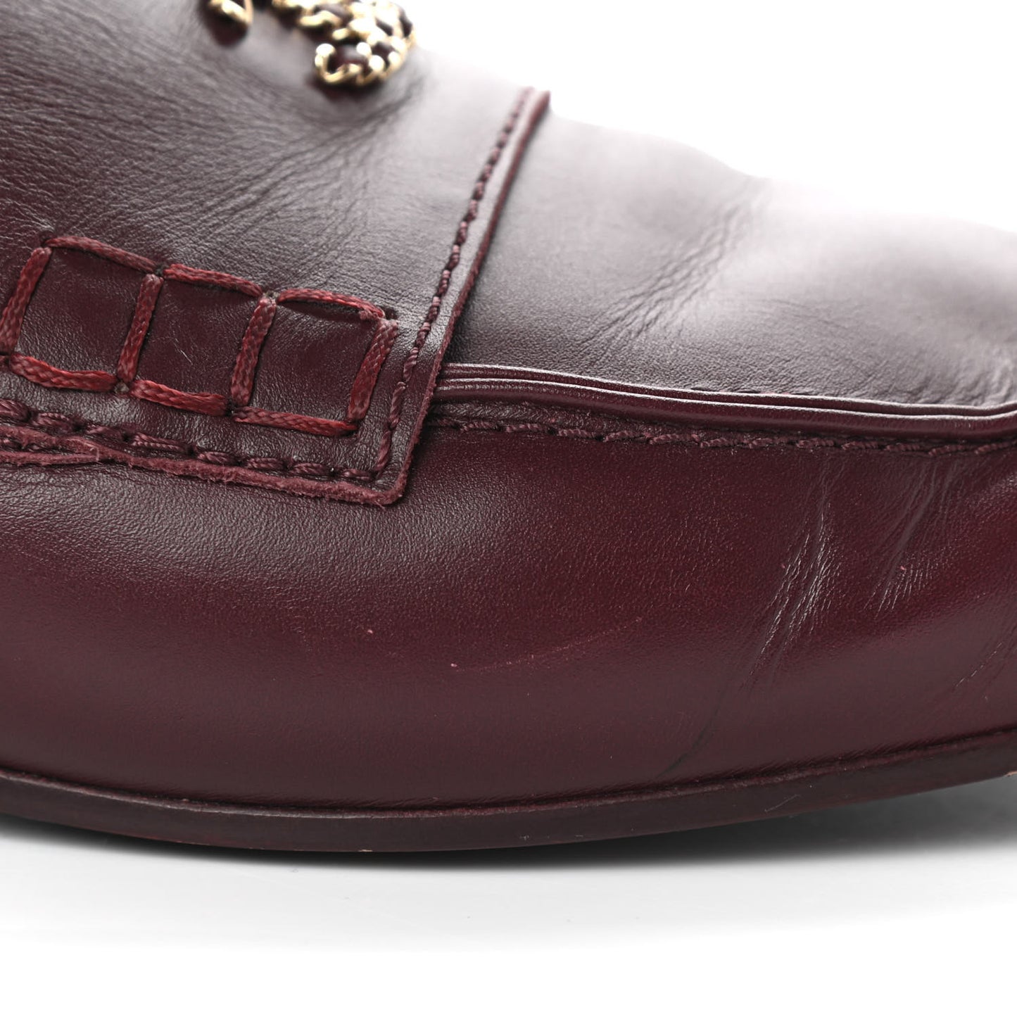 Calfskin CC Chain Mocassin Loafers 42 Burgundy