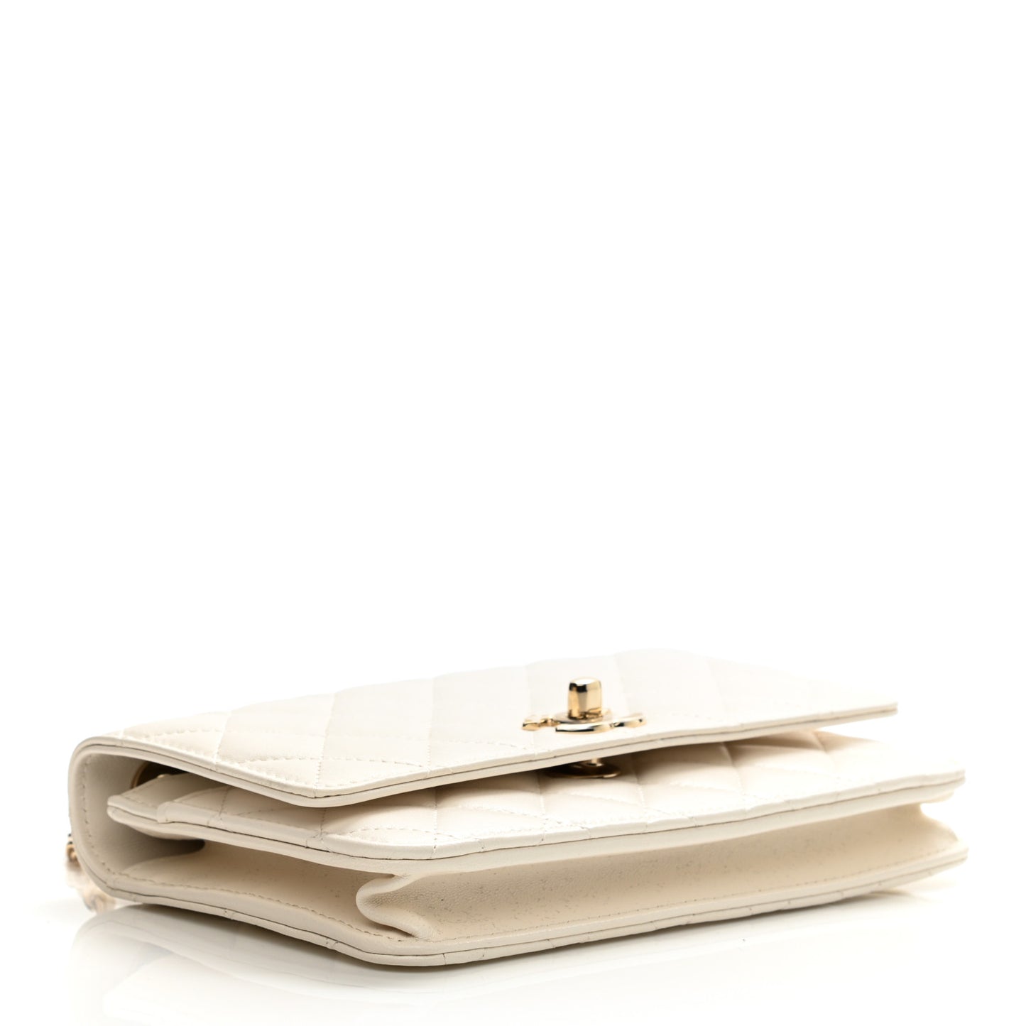 Lambskin Quilted Trendy CC Wallet On Chain WOC White