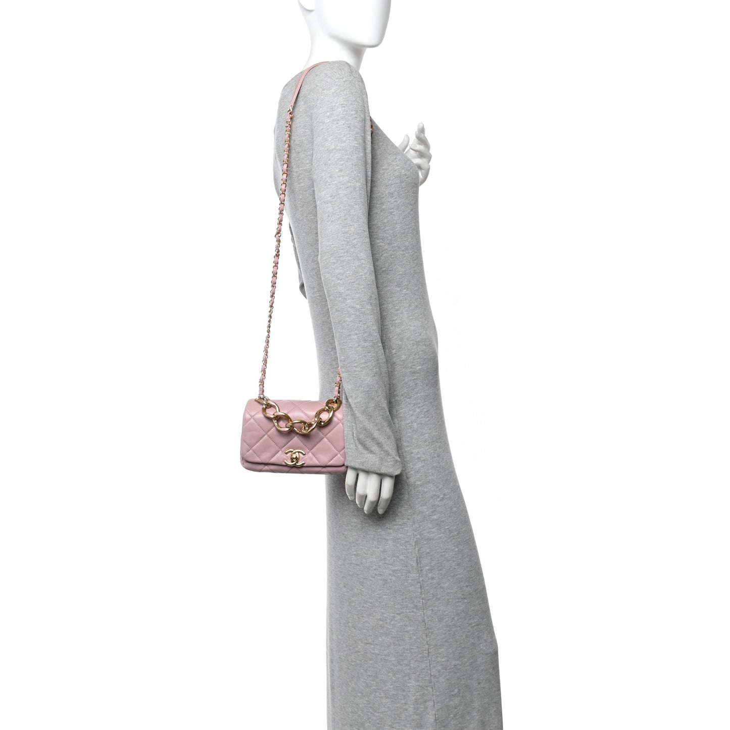 Lambskin Quilted Mini Color Match Flap Light Pink