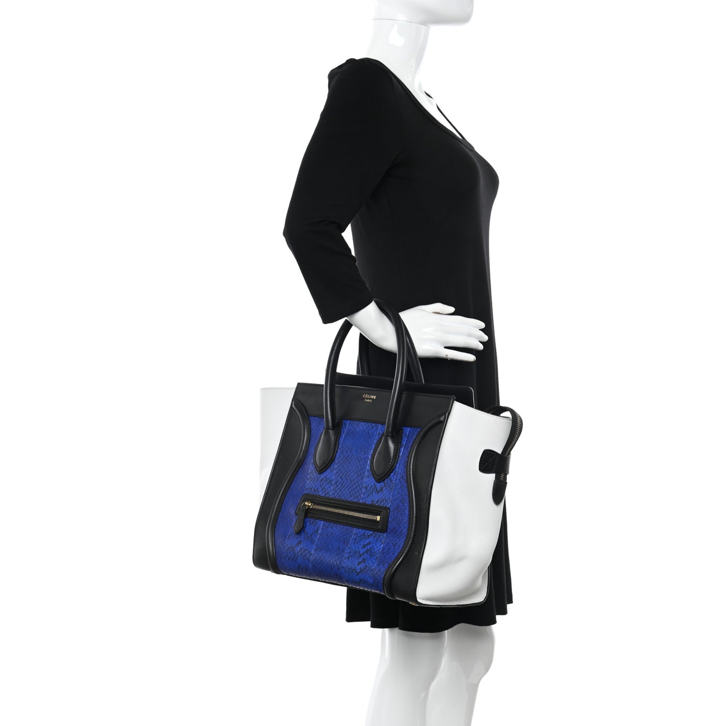 Snakeskin Smooth Calfskin Mini Tri-Color Luggage Blue Black White