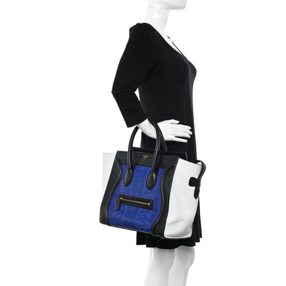 Celine Snakeskin Smooth Calfskin Mini Tri-Color Luggage Blue Black White 2 of 13