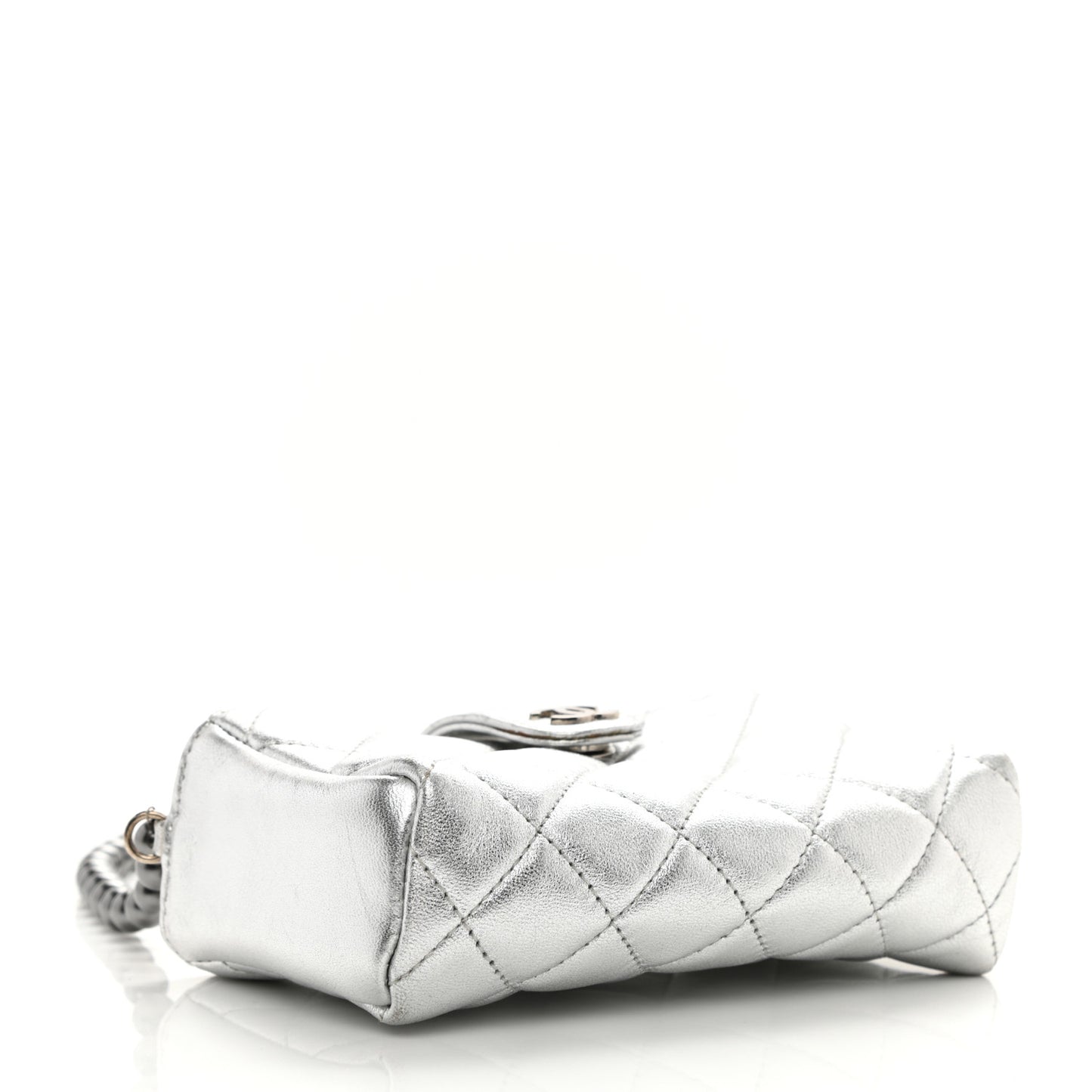 Metallic Lambskin Quilted Pearl Chain Mini Love Symbols Bag Silver