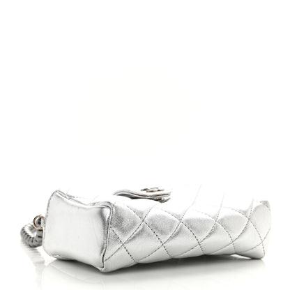 Chanel Metallic Lambskin Quilted Pearl Chain Mini Love Symbols Bag Silver 4 of 8