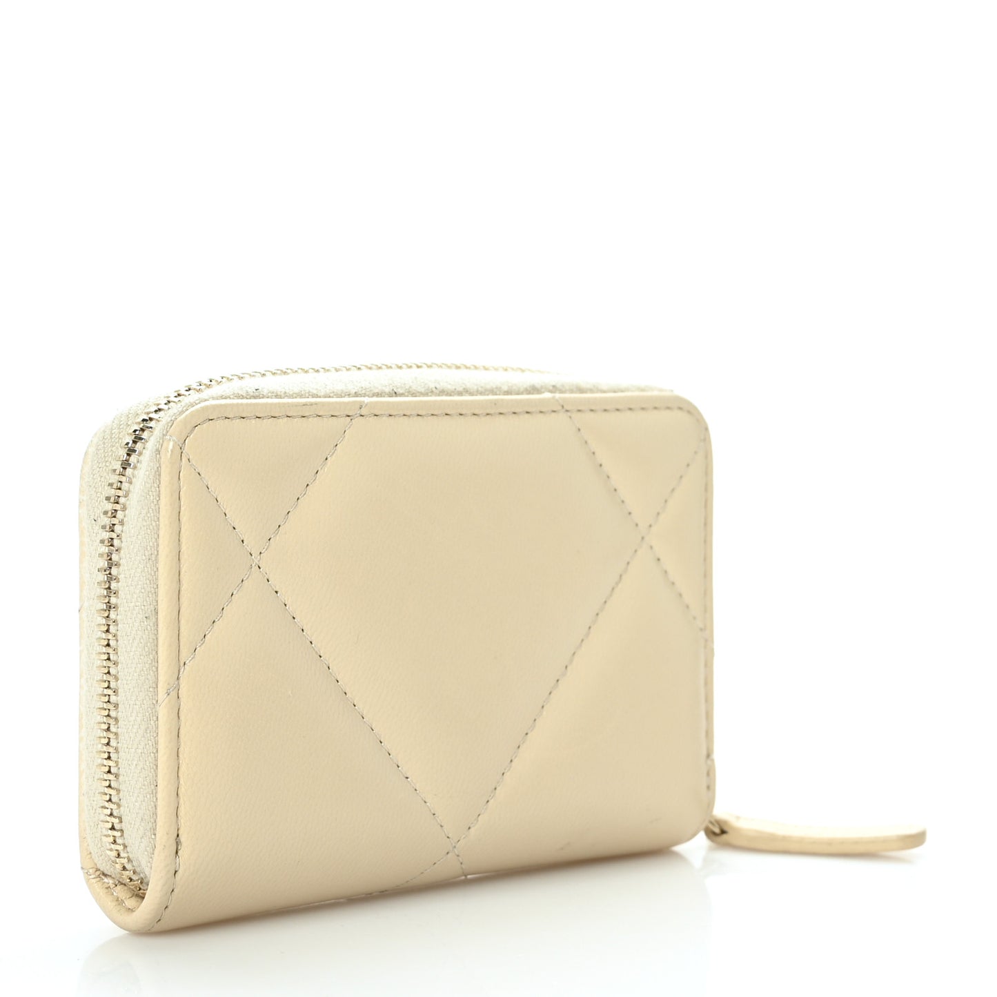 Lambskin Quilted 19 Zip Around Coin Purse Wallet Beige