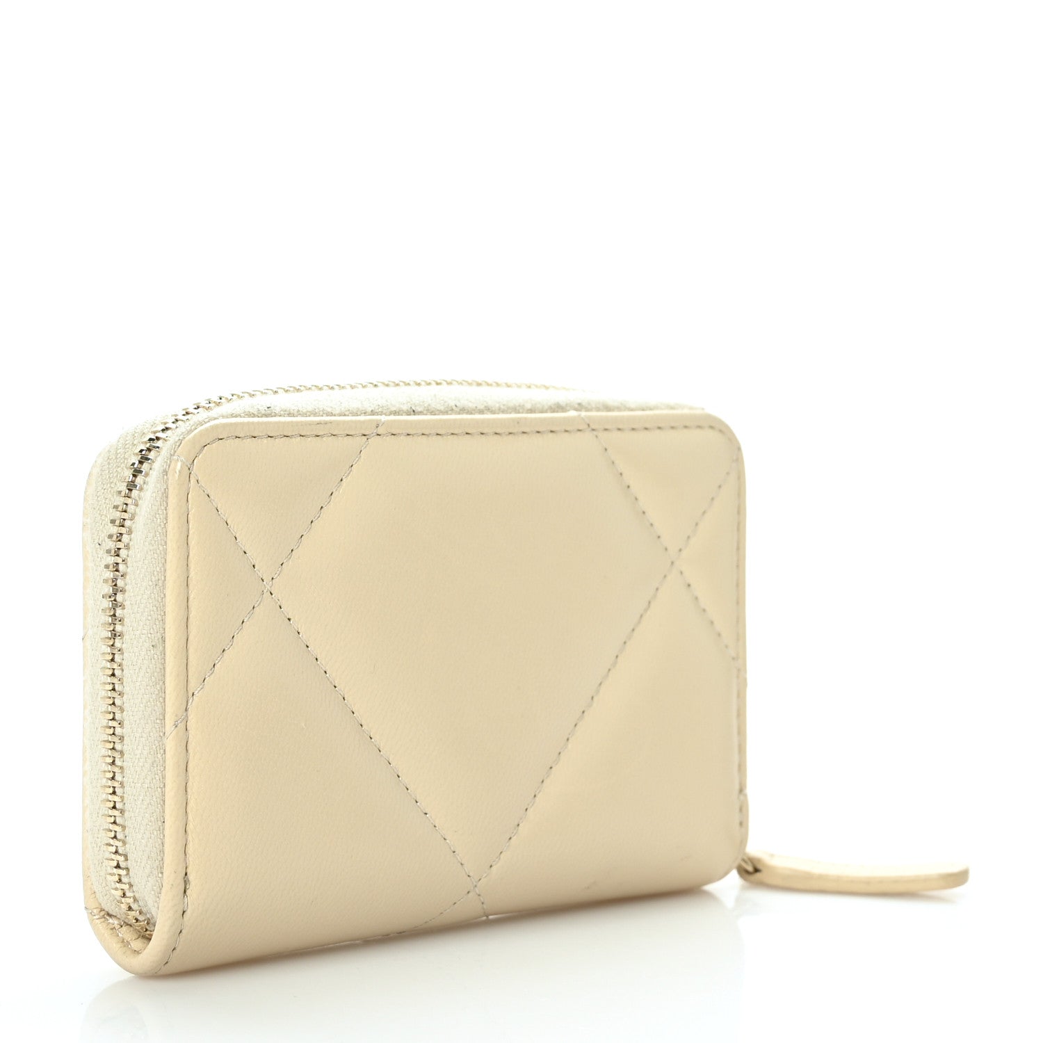 Chanel Lambskin Quilted 19 Zip Around Coin Purse Wallet Beige 3 of 9