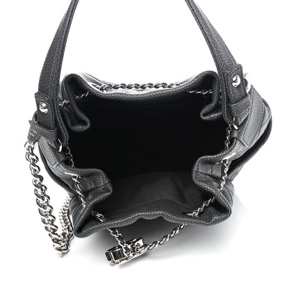 Chanel Caviar Flat Quilted CC Chain Bucket Drawstring Bag Black 4 of 4