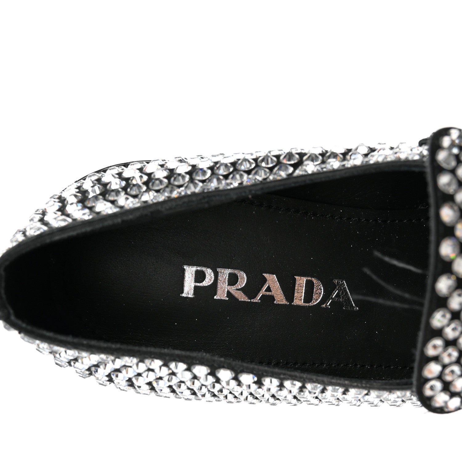 Prada Satin Crystal Metal Triangle Logo 50mm Loafers 38 Cristal 7 of 10