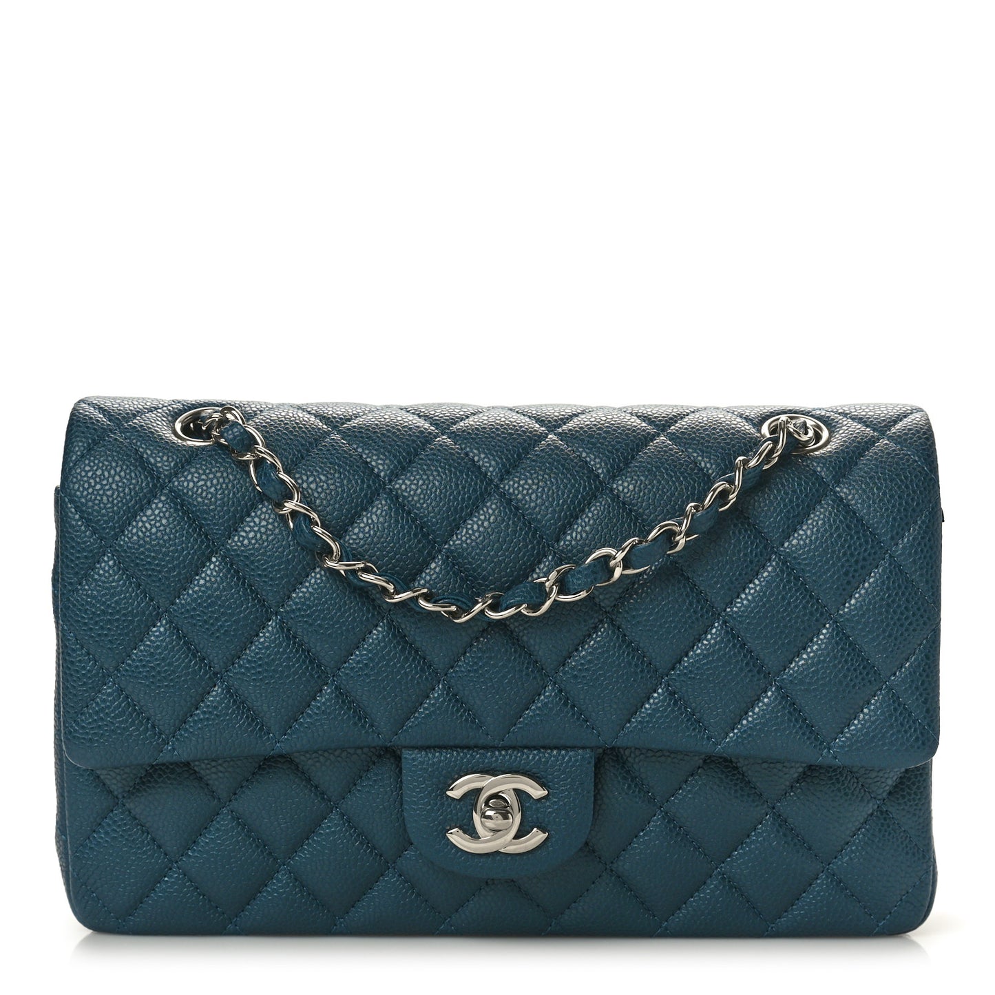 Pearly Caviar Quilted Medium Double Flap Blue