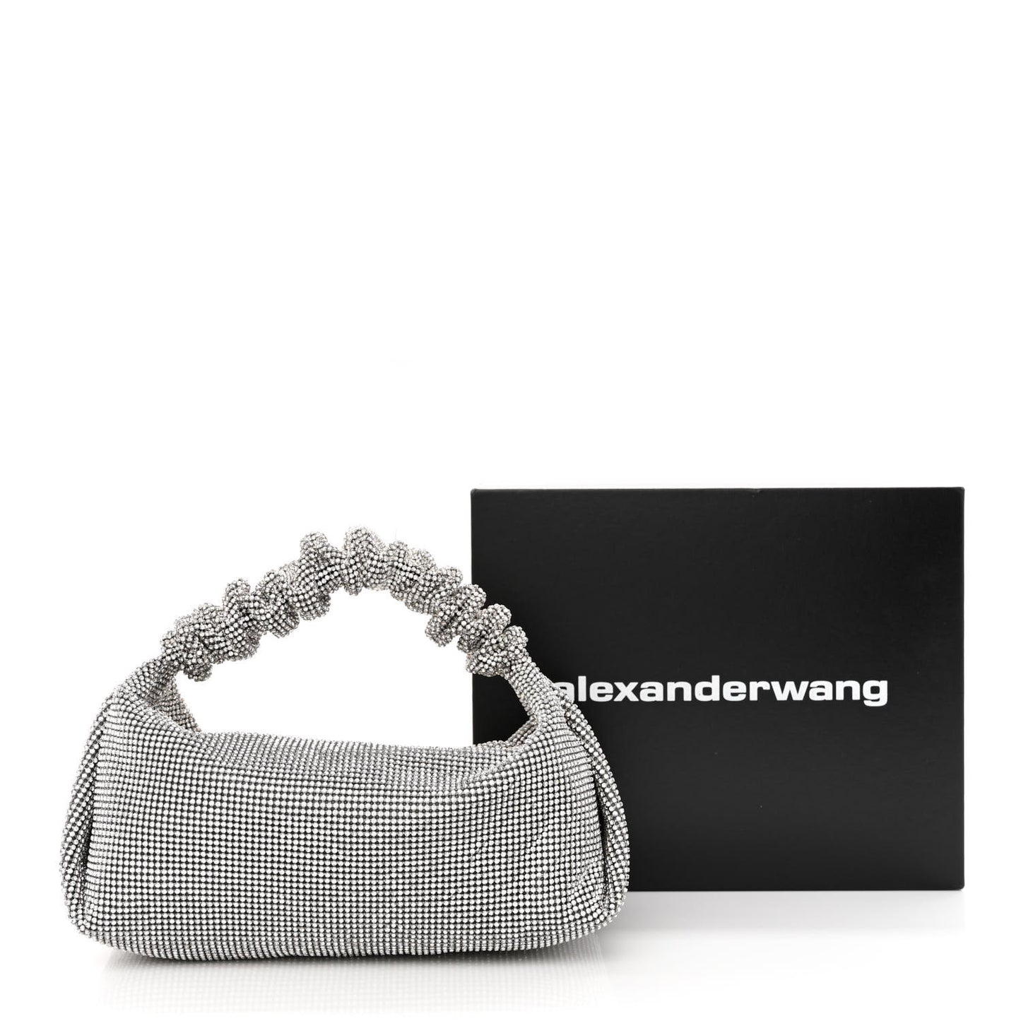 Mesh Crystal Rhinestone Mini Scrunchie Clutch Black Silver