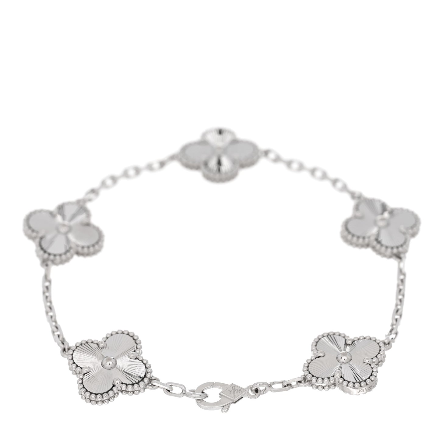 18K White Gold 5 Motifs Guilloche Vintage Alhambra Bracelet