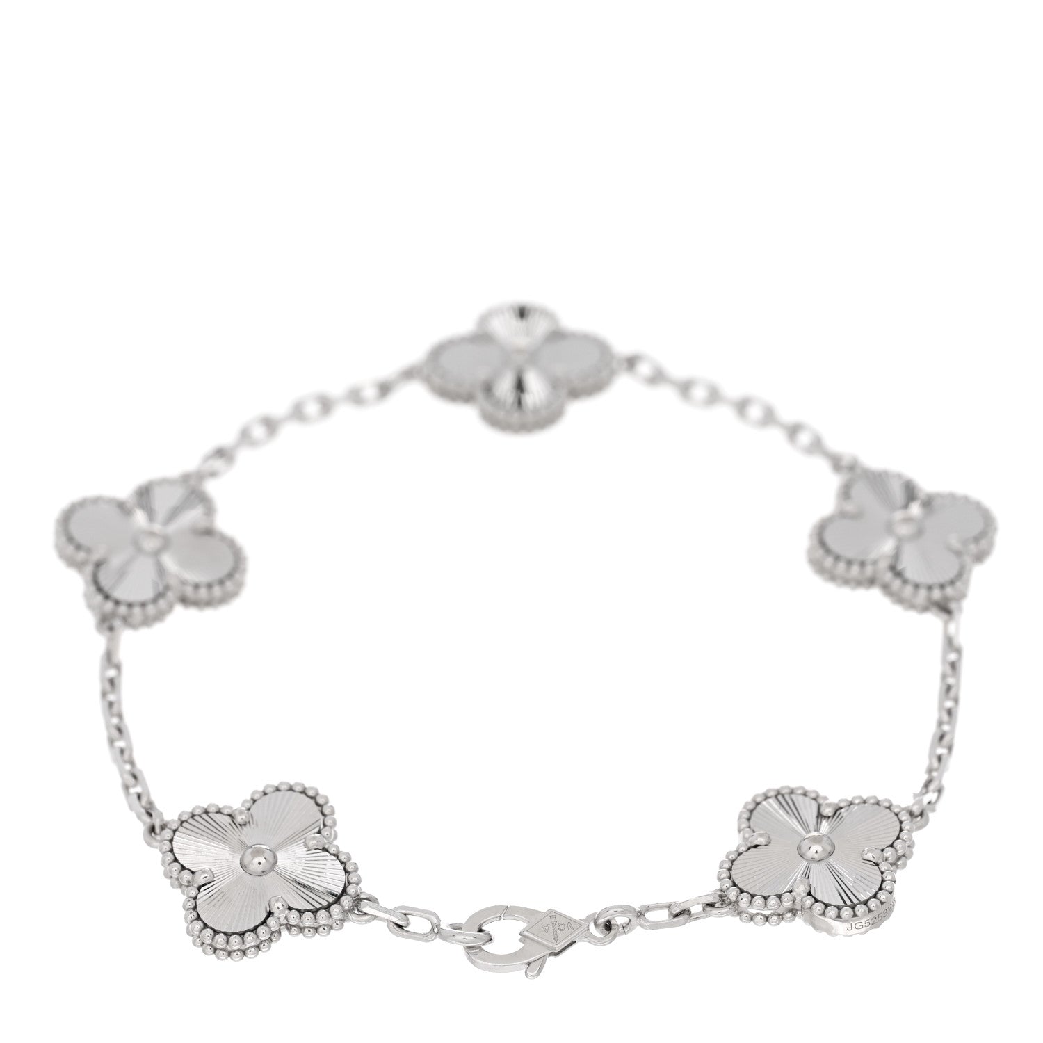 Van Cleef & Arpels 18K White Gold 5 Motifs Guilloche Vintage Alhambra Bracelet 2 of 3