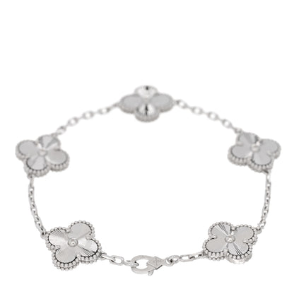 Van Cleef & Arpels 18K White Gold 5 Motifs Guilloche Vintage Alhambra Bracelet 2 of 3
