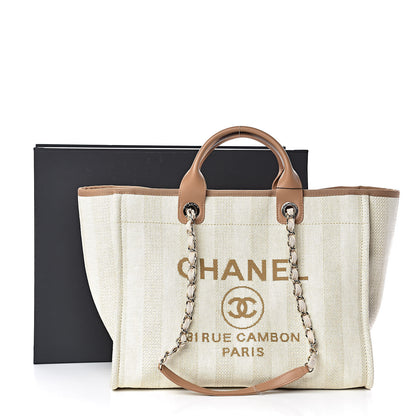 Chanel Straw Raffia Calfskin Striped Large Deauville Tote Beige 11 of 11
