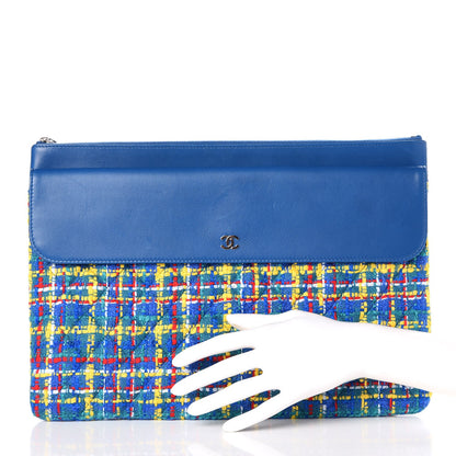 Chanel Lambskin Tweed Quilted Large Flap Cosmetic Case Multicolor Blue 2 of 8