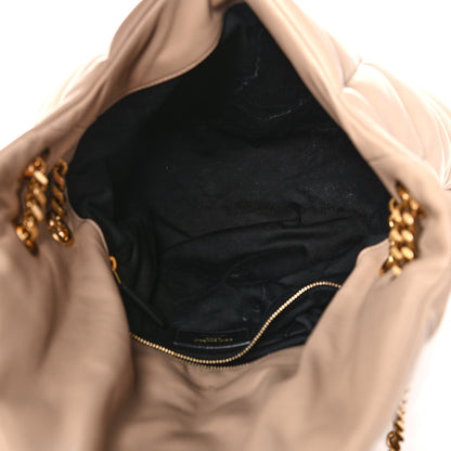 Saint Laurent Lambskin Quilted Medium Loulou Puffer Monogram Chain Satchel Dark Beige 5 of 16