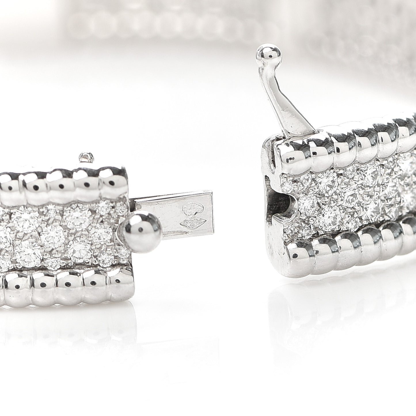 18K White Gold Diamond Perlee 3-Row Bangle Bracelet M