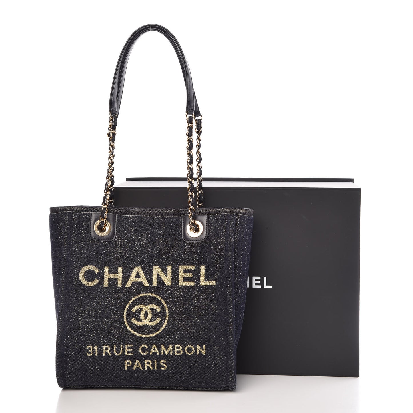 Lurex Canvas Mini Deauville Tote Navy Blue Gold